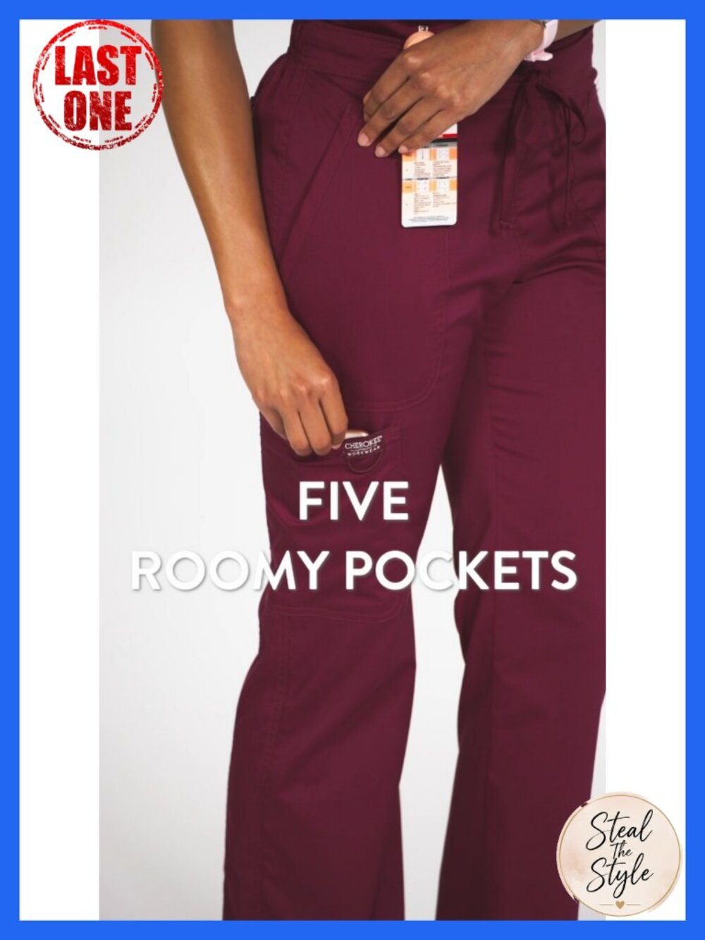 Cherokee Mid Rise Moderate Flare Drawstring Scrub Pants - Picture 6 of 6